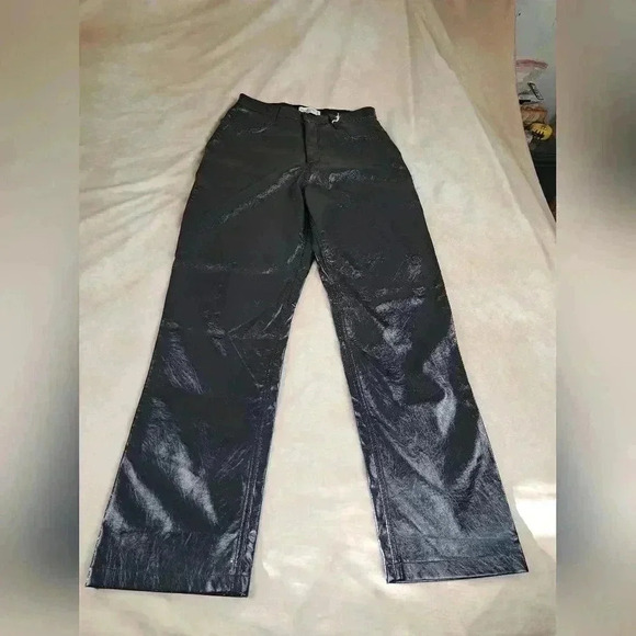 Abercrombie & Fitch Vegan Leather 90s Straight Curve Love Pants Black Size 31 - Picture 6 of 12